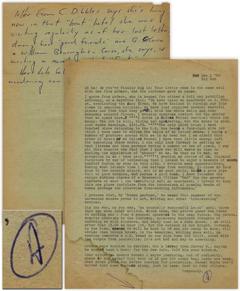 Hunter S. Thompson Letter Signed With Autograph Note From 1960 in Bug Sur -- ...I presume that, by human garbage, he means that segment of the un-washed masses prone to art, writing...